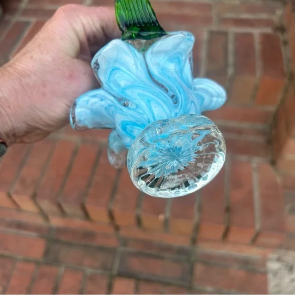 4" Vintage light Blue Small Hand Blown Glass Basket Spring Easter Excellent - Picture 7 of 11
